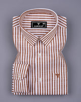 Alexa Cream With White Stripe Linen Cotton Formal Shirt