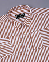 Alexa Cream With White Stripe Linen Cotton Formal Shirt