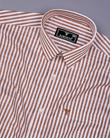Alexa Cream With White Stripe Linen Cotton Formal Shirt
