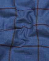 Pluto Blue With Brown Plaid Flannel Twill Check Cotton Shirt