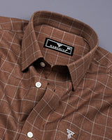 Visconti Brown With Gray Check Dobby Cotton Shirt