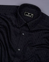 Starry Black Jacquard Texture Solid Cotton Shirt