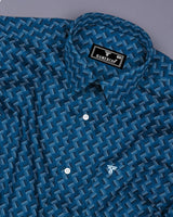 French Blue With White And Black Printed Premium Cotton Shirt