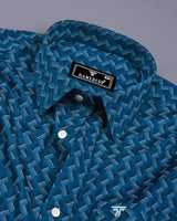 French Blue With White And Black Printed Premium Cotton Shirt