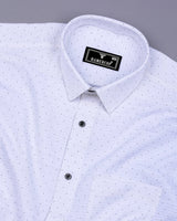 Trojes White With Black Dot Printed Seersucker Cotton Shirt