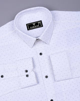 Trojes White With Black Dot Printed Seersucker Cotton Shirt