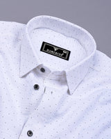 Trojes White With Black Dot Printed Seersucker Cotton Shirt