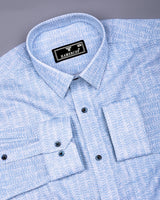 Macroom Blue With White Printed Linen Cotton Shirt