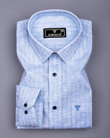 Macroom Blue With White Printed Linen Cotton Shirt