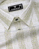 Unity Green With White Printed Linen Cotton Shirt