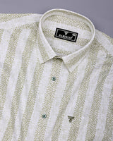 Unity Green With White Printed Linen Cotton Shirt