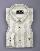 Unity Green With White Printed Linen Cotton Shirt