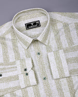 Unity Green With White Printed Linen Cotton Shirt