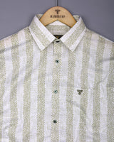 Unity Green With White Printed Linen Cotton Shirt