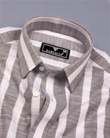 Walnut Brown With Cream Dobby Stripe Cotton Shirt