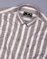 Walnut Brown With Cream Dobby Stripe Cotton Shirt