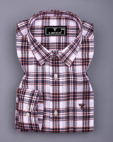 Forio Maroon With Pink Check Linen Cotton Shirt