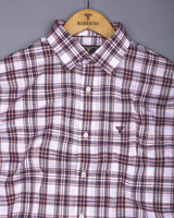 Forio Maroon With Pink Check Linen Cotton Shirt