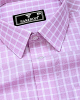 Yucca Light Purple With White Check Seersucker Cotton Shirt
