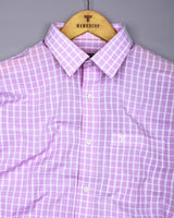Yucca Light Purple With White Check Seersucker Cotton Shirt
