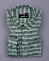 Astrick Green With Black Printed Linen Cotton Shirt