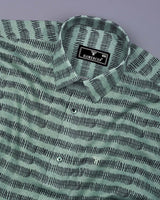 Astrick Green With Black Printed Linen Cotton Shirt