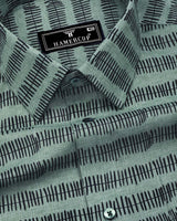 Astrick Green With Black Printed Linen Cotton Shirt