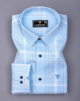 Nordic SkyBlue With White Check Formal Cotton Shirt