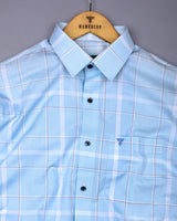 Nordic SkyBlue With White Check Formal Cotton Shirt