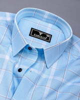 Nordic SkyBlue With White Check Formal Cotton Shirt