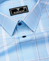 Nordic SkyBlue With White Check Formal Cotton Shirt