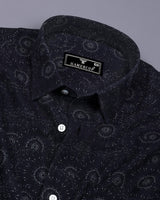 Bolzano Black With White Printed Self Weft Stripe Dobby Cotton Shirt