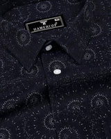 Bolzano Black With White Printed Self Weft Stripe Dobby Cotton Shirt