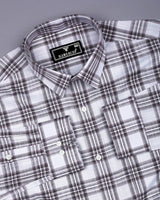 Belica White With Brown Check Linen Cotton Formal Shirt