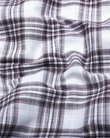 Belica White With Brown Check Linen Cotton Formal Shirt