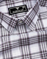Belica White With Brown Check Linen Cotton Formal Shirt