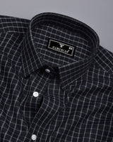 Quba Black With White Waffle Dobby Check Shirt