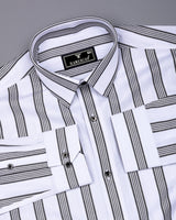 Daho White With Black Waffle Stripe Dobby Cotton Shirt