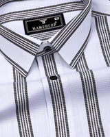 Daho White With Black Waffle Stripe Dobby Cotton Shirt