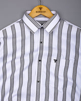 Daho White With Black Waffle Stripe Dobby Cotton Shirt