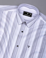 Litlin Gray With White Waffle Stripe Dobby Cotton Shirt