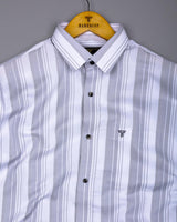 Litlin Gray With White Waffle Stripe Dobby Cotton Shirt