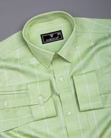 Lunar Green With White Dobby Check Premium Giza Shirt