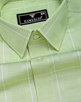 Lunar Green With White Dobby Check Premium Giza Shirt
