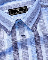 Brunoy Blue Dobby Stripe Cotton Shirt