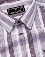 Brunoy Burgundy With Gray Dobby Stripe Cotton Shirt