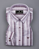 Brunoy Burgundy With Gray Dobby Stripe Cotton Shirt
