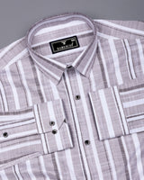 Sinery Gray With White Dobby Stripe Cotton Shirt