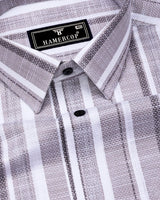 Sinery Gray With White Dobby Stripe Cotton Shirt