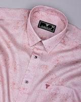 Virgo Salmon Orange With White Printed Cotton Shirt